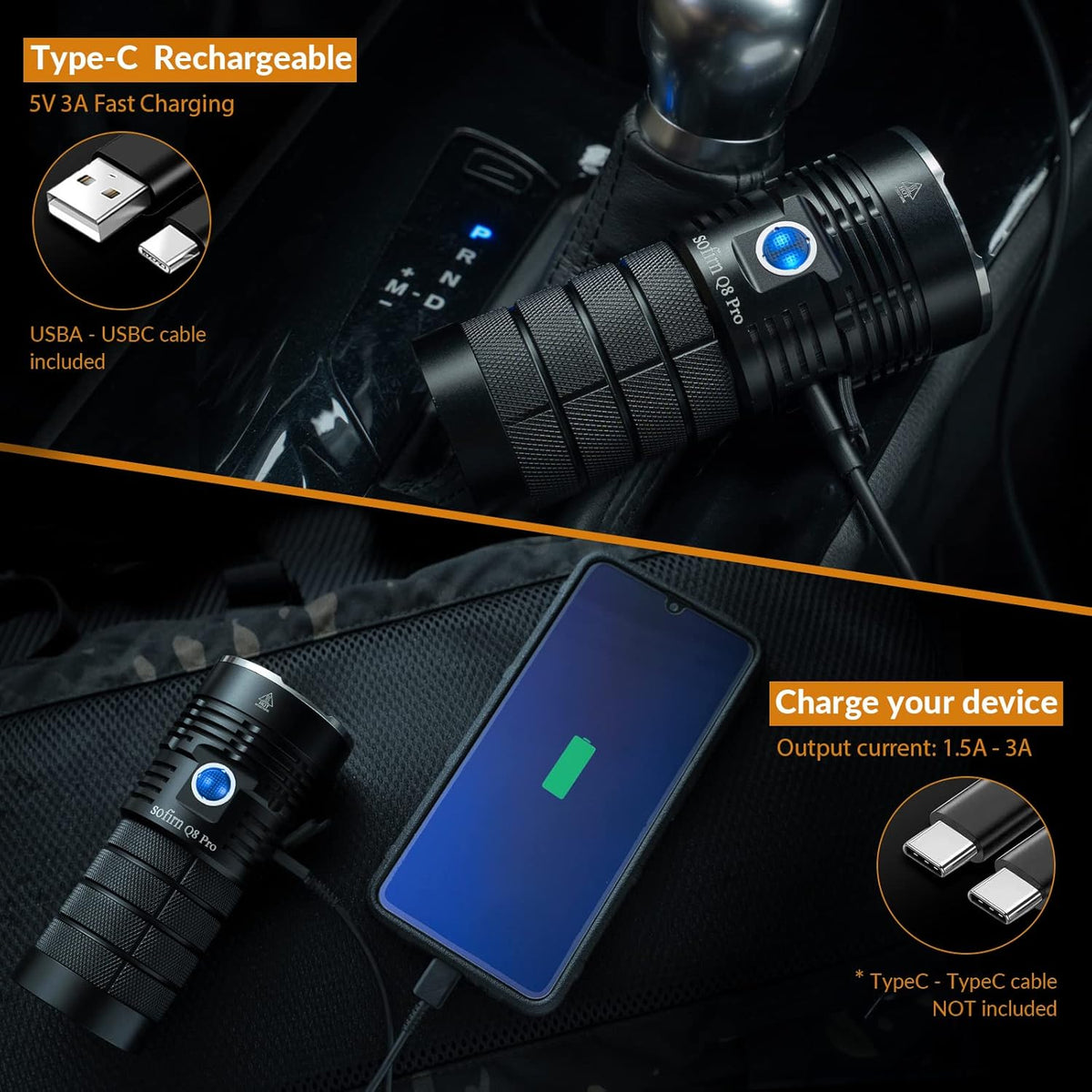 Rechargeable Flashlight 11000 Lumen with 4 x CREE XHP50.2 LEDs J6123