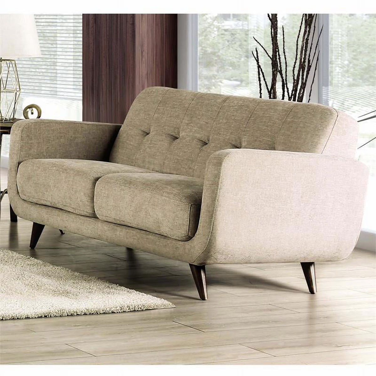 Beige Fabric Tufted Loveseat I52123