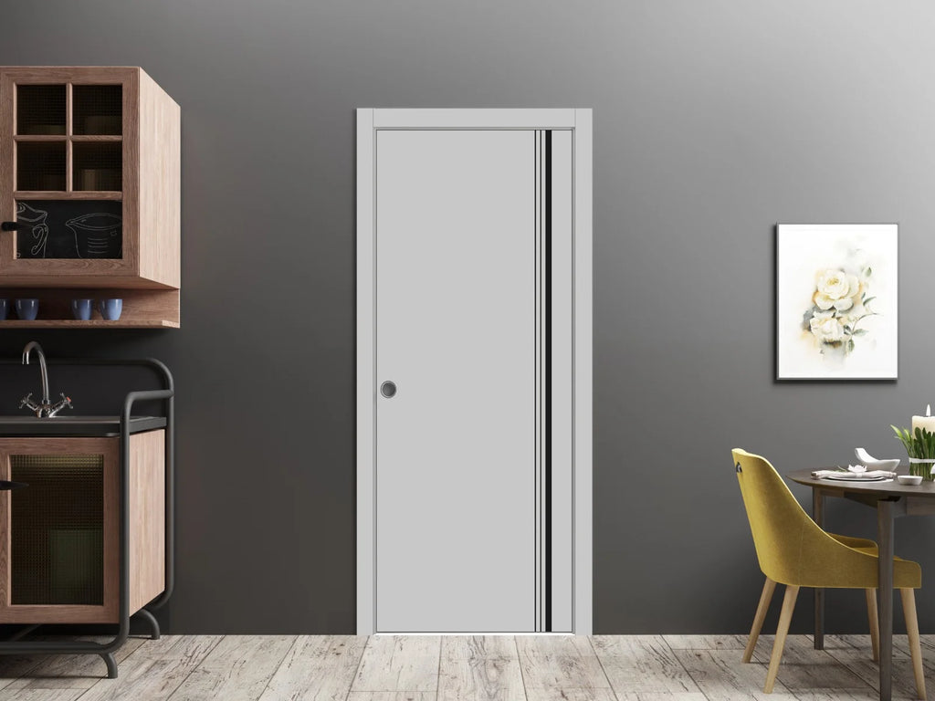 Sliding French Pocket Door 32 x 84 inches with Frosted Glass Solid Wood Interior Door Z900