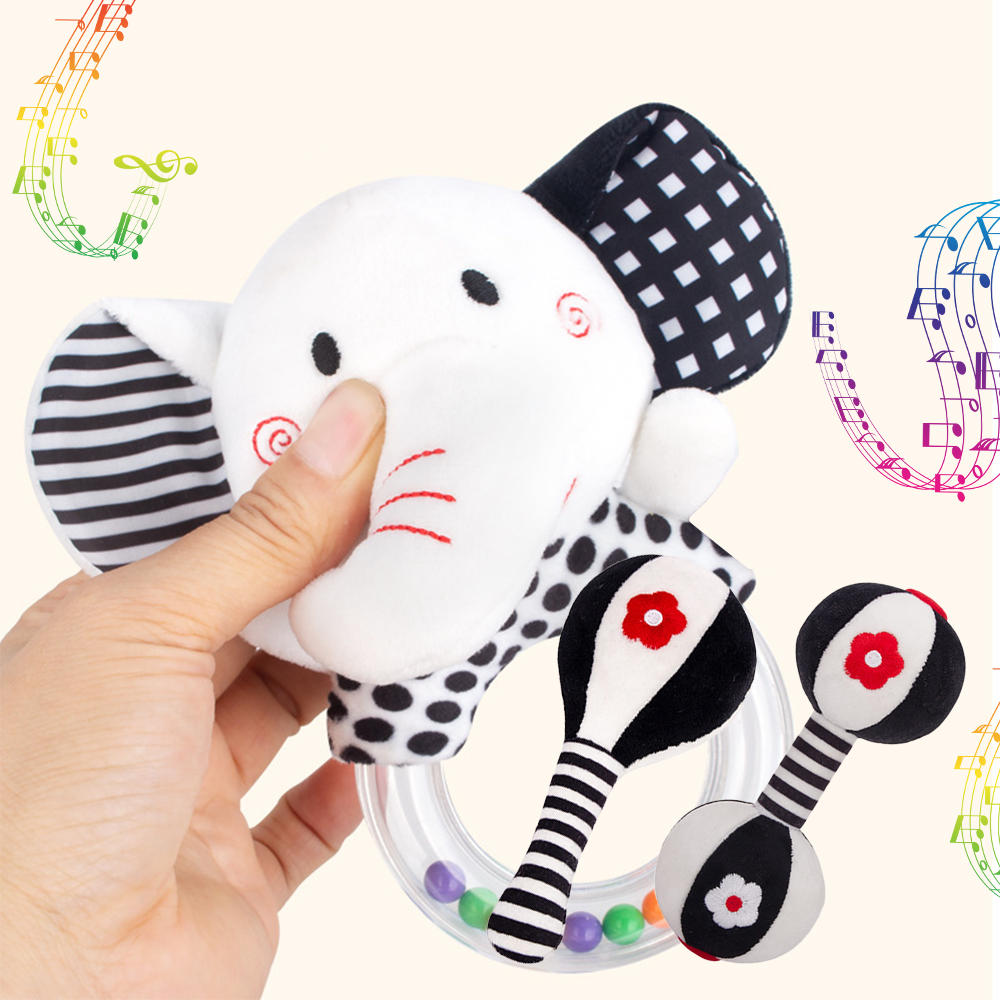 3PCS Soft High Contrast Black and White Baby Rattles O1286