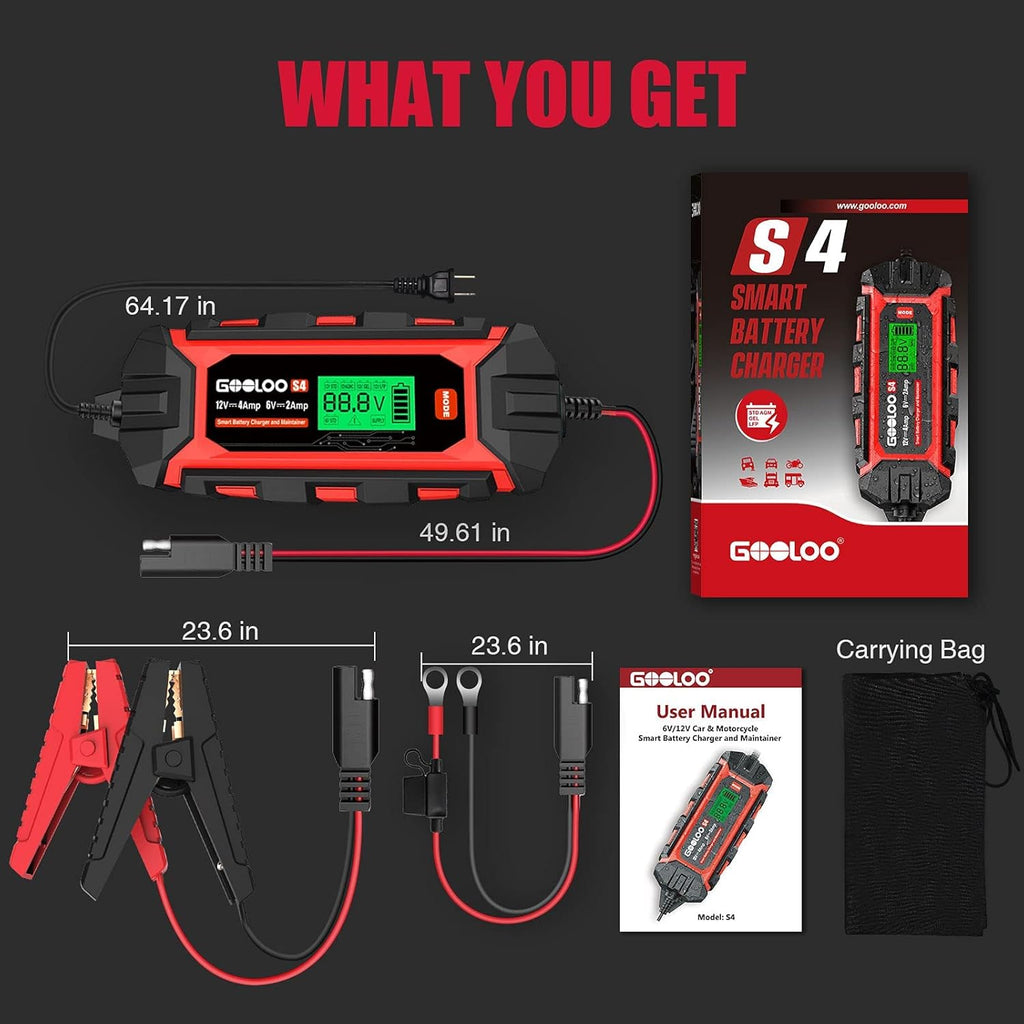 4-Amp 6V 12V Car Battery Charger Maintainer, Pack of 2 U629