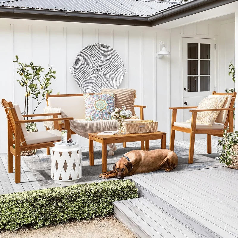4 Pc Acacia Patio Furniture Set with Cushion and Table N236017