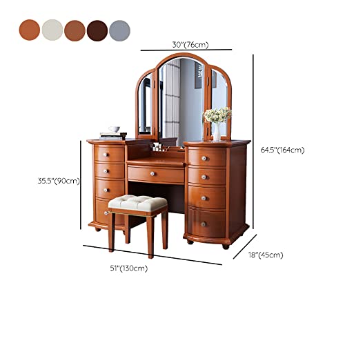 9 Drawer Vanity Table and Stool Set with LED Light U175994
