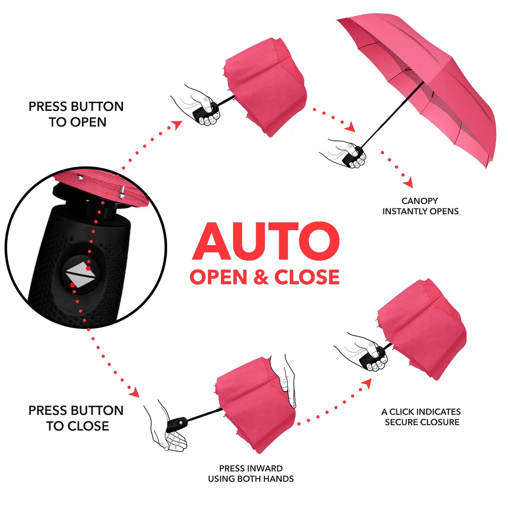 Pink Compact Automatic Travel Umbrella D659
