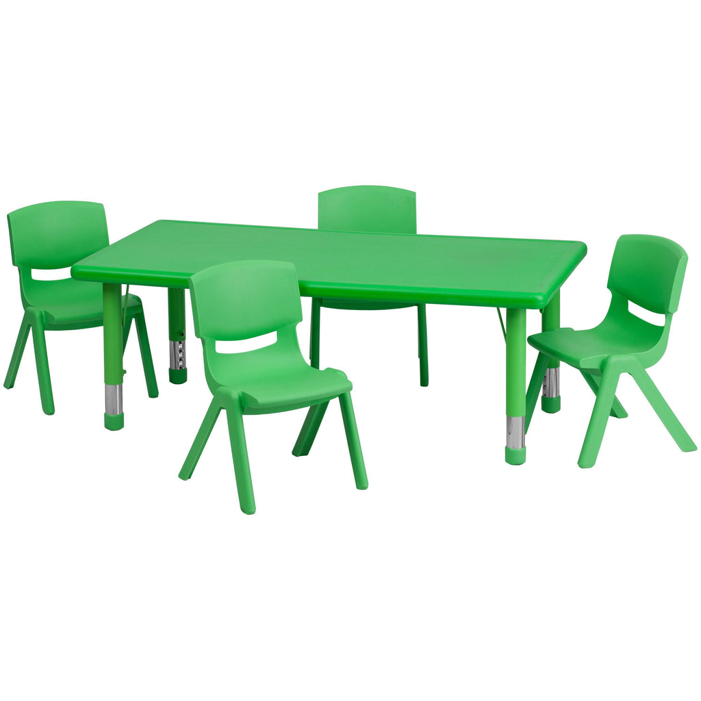 Green Plastic Height Adjustable Activity Table Set with 4 Chairs S18403
