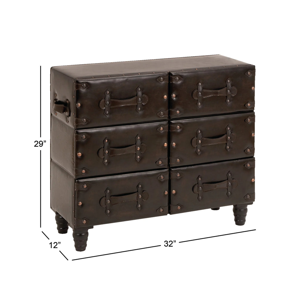 32" x 28" Black Wood Faux Leather Chest with Rivets T842644