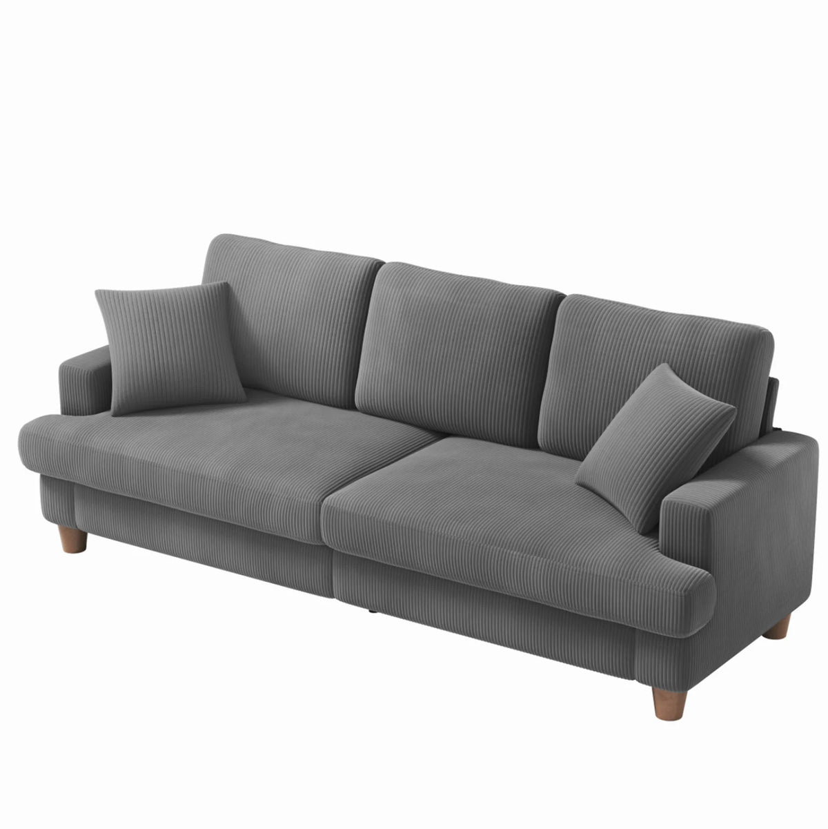 Gray Corduroy 3 Seater Sofa with 2 Pillows R241796