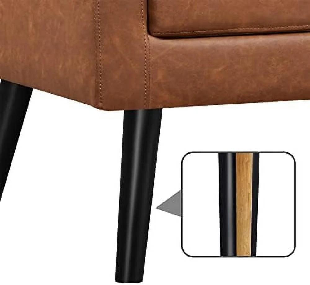 Beige PU Leather Upholstered Accent Chair with Wood Legs V9381