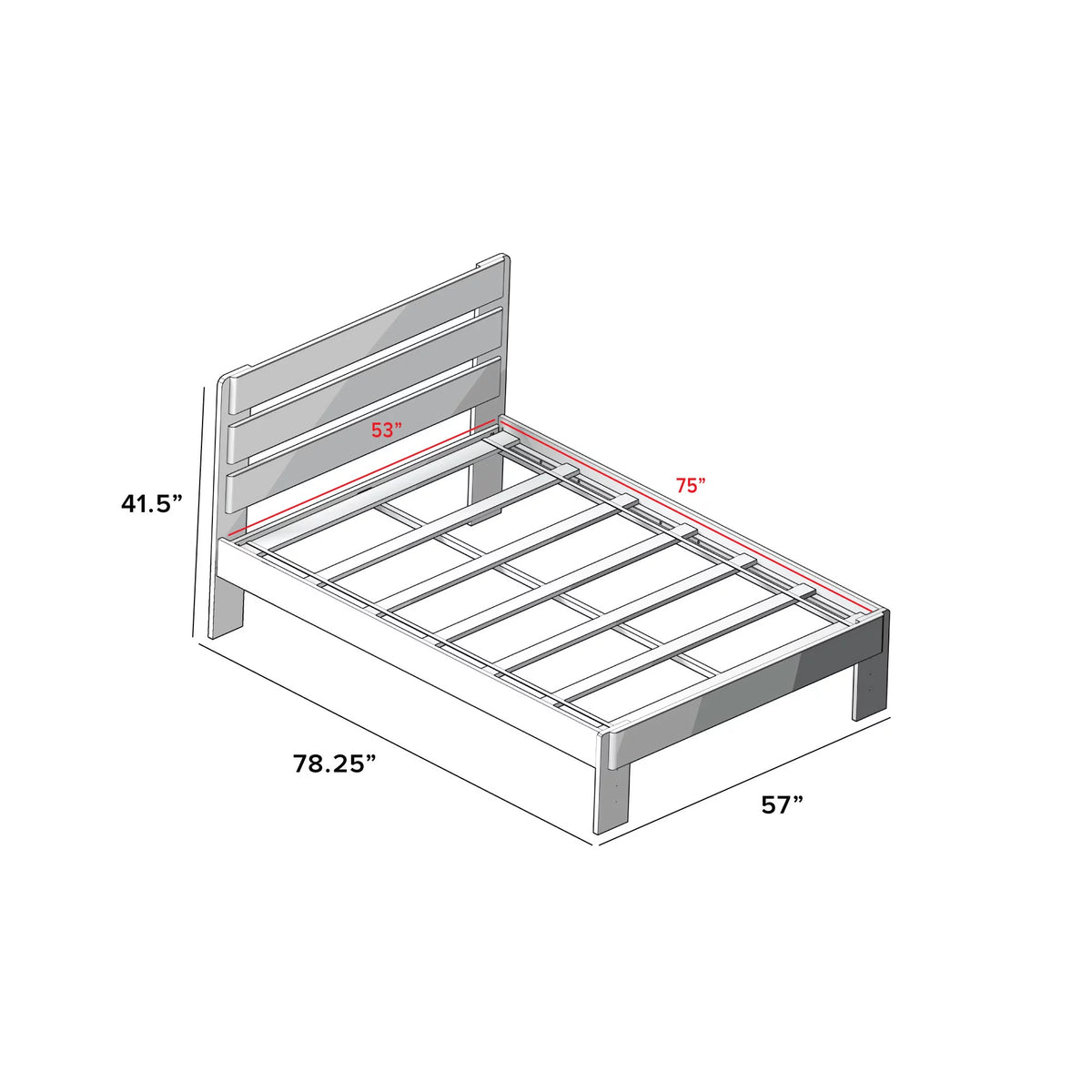 Full Size White Wash Wood Platform Bed with Headboard and Trundle V63662