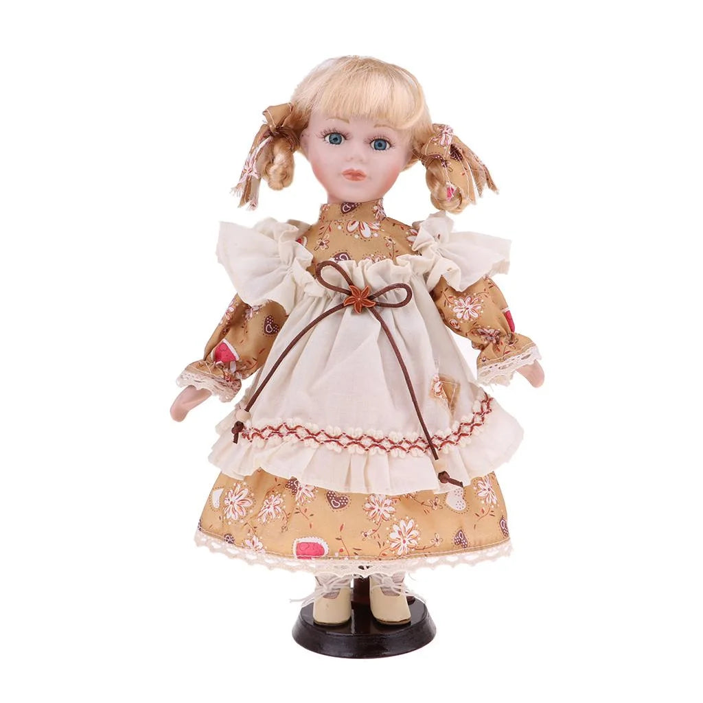 30cm Porcelain Girl Doll Figure with Yellow Clothes B235