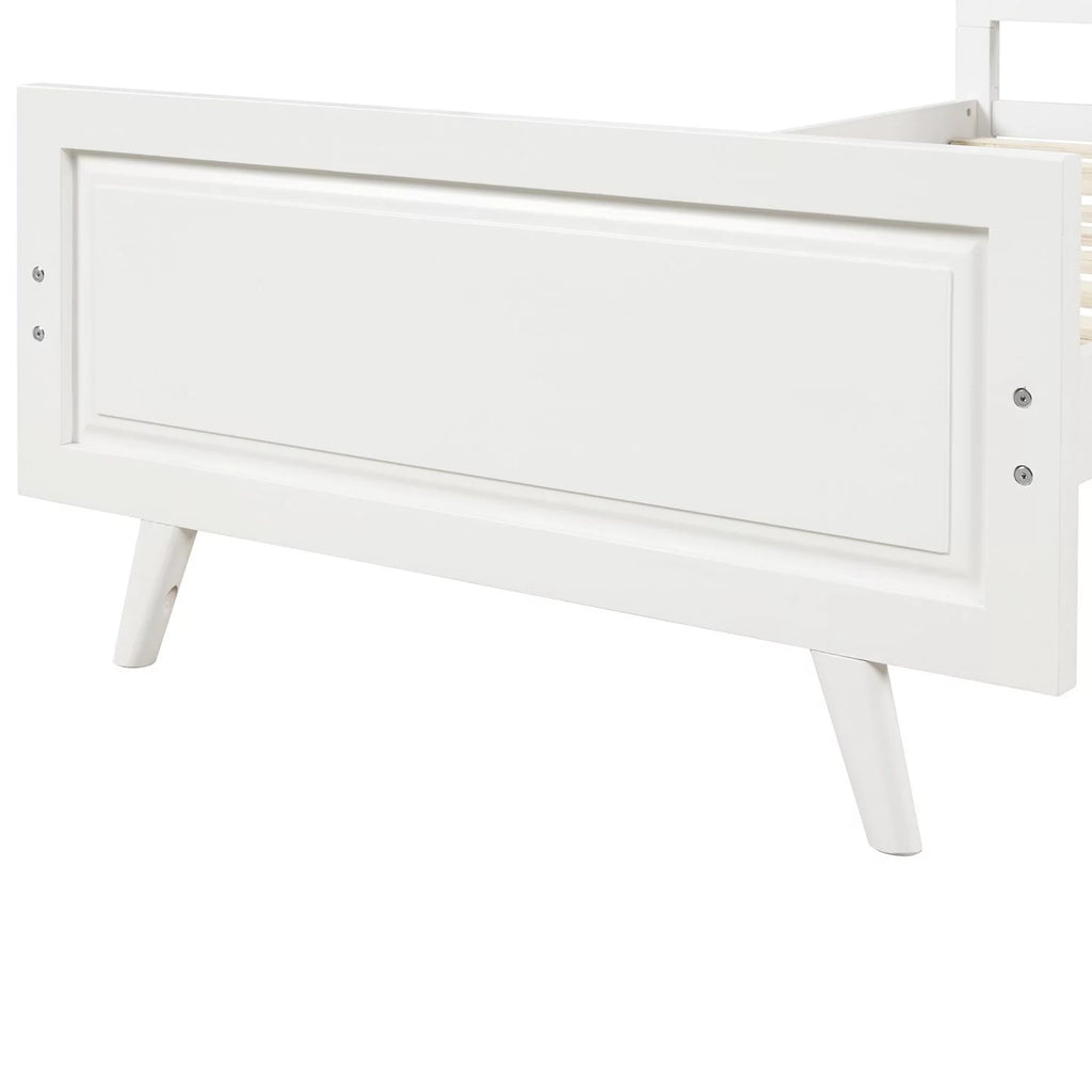 White Minimalist Wood Platform Bed Twin Bed Frame with Headboard W1608