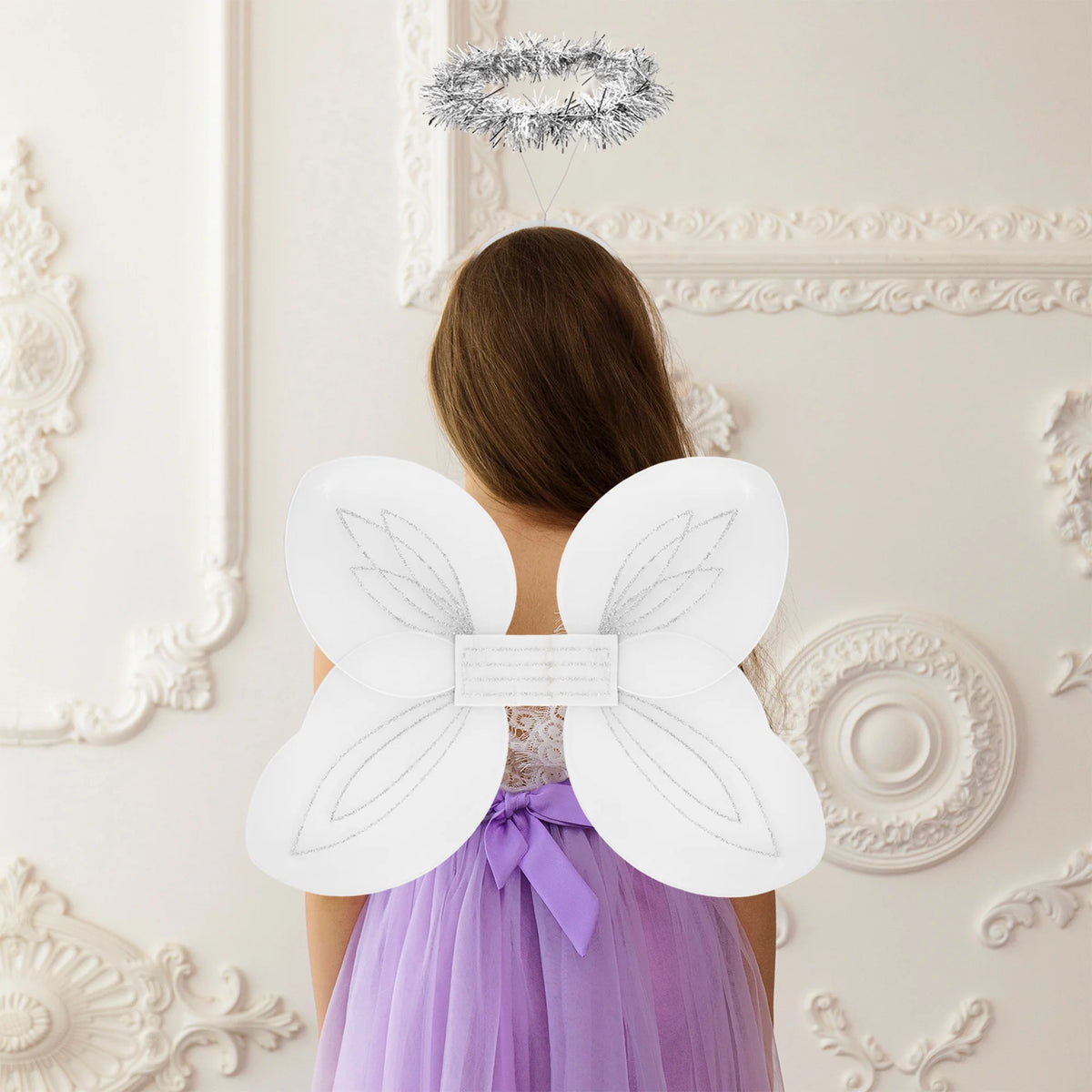 White and Silver Angel Wings and Halos Costume Set T222