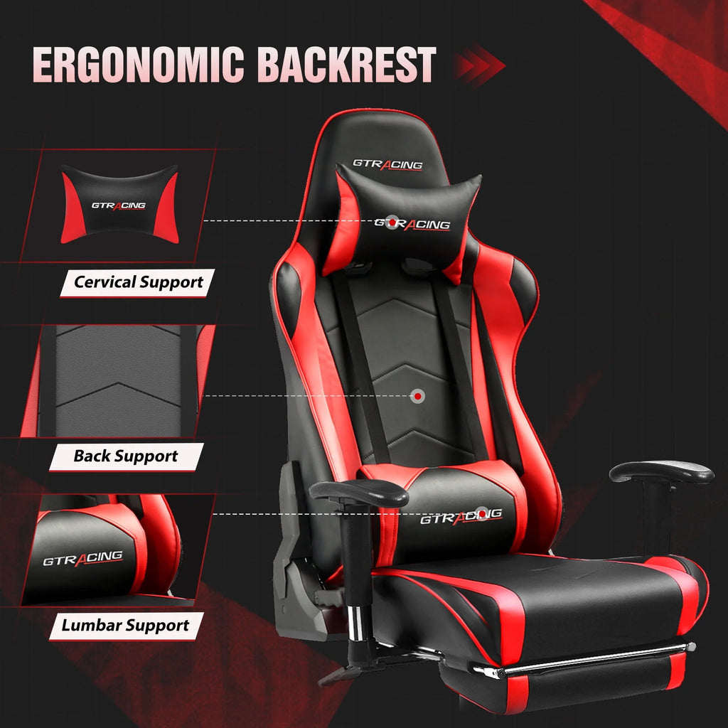 Red PU Leather Gaming Chair with Footrest U50894