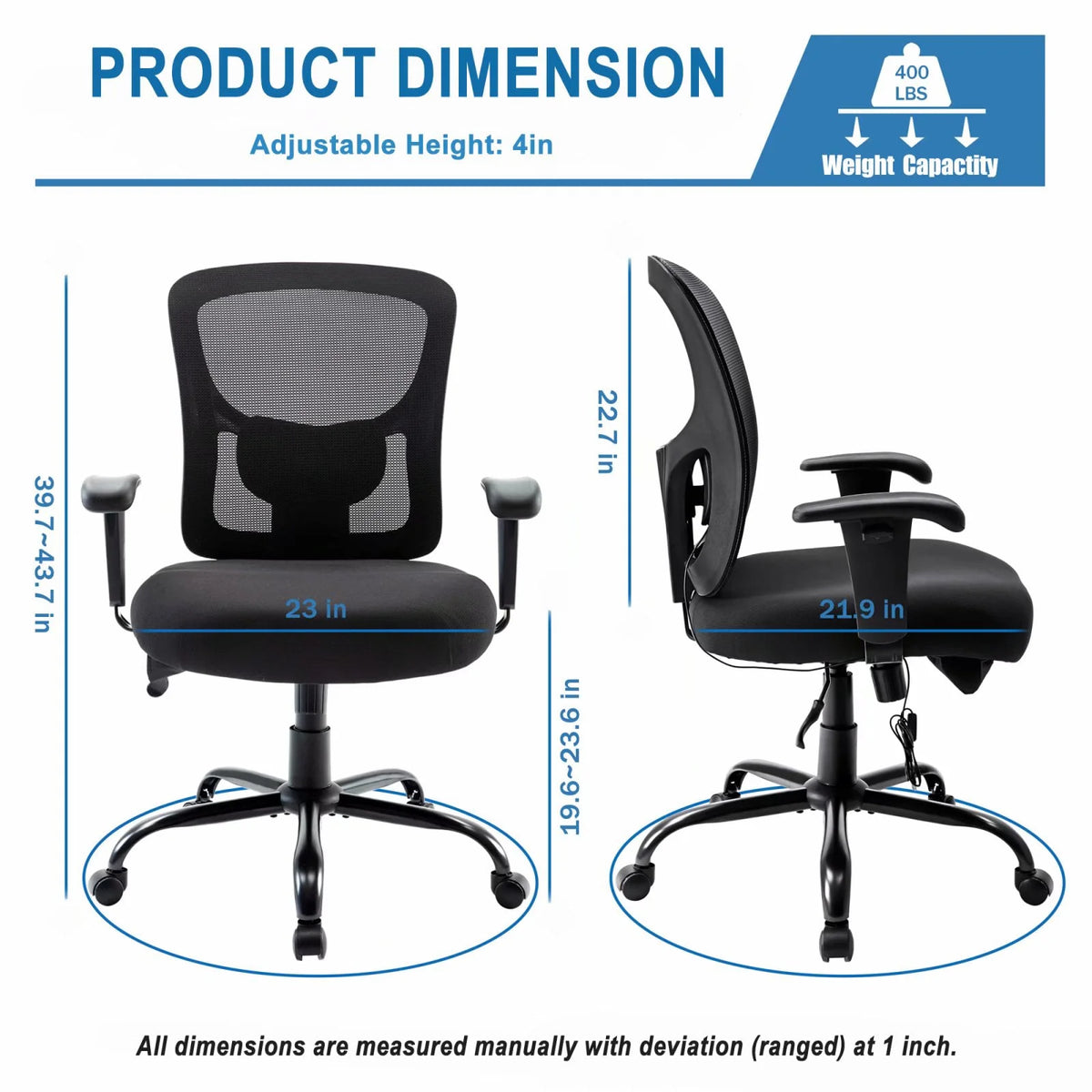 Big & Tall Black Mesh Ergonomic Office Chair with Lumbar Support F105