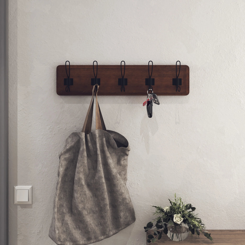Rustic Brown Wall Mount Coat Rack with 5 Hooks M60710