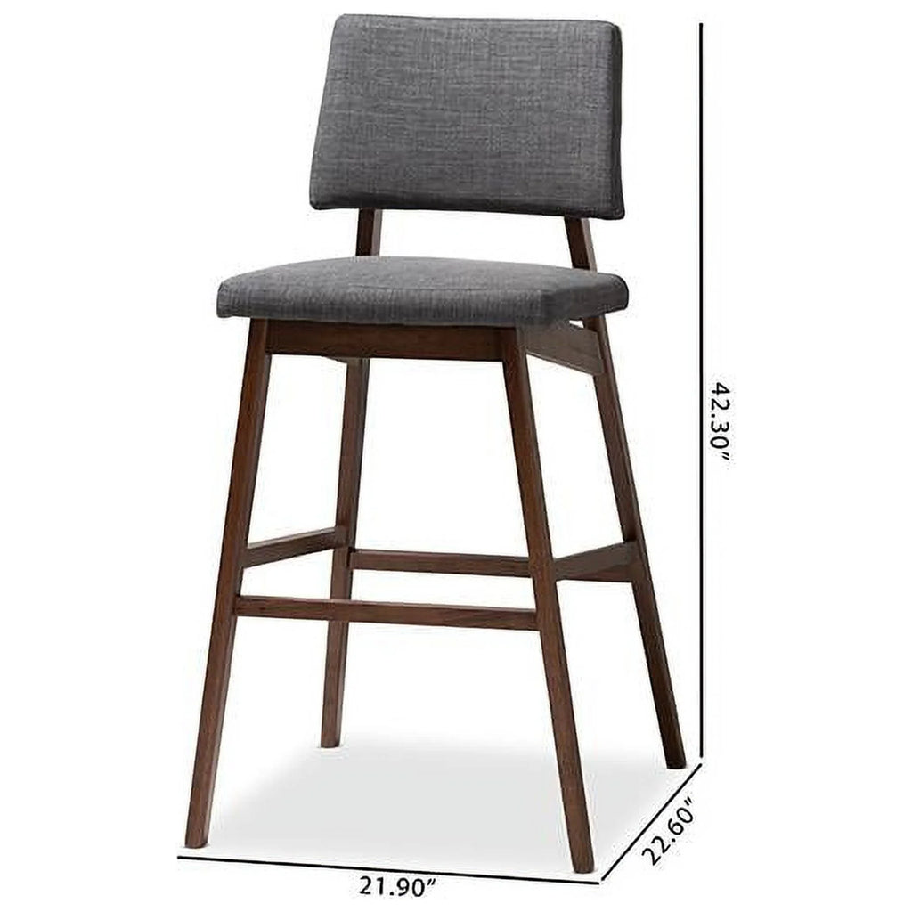 Dark Gray Fabric Upholstered Wood Bar Stool Set of 2 C100825