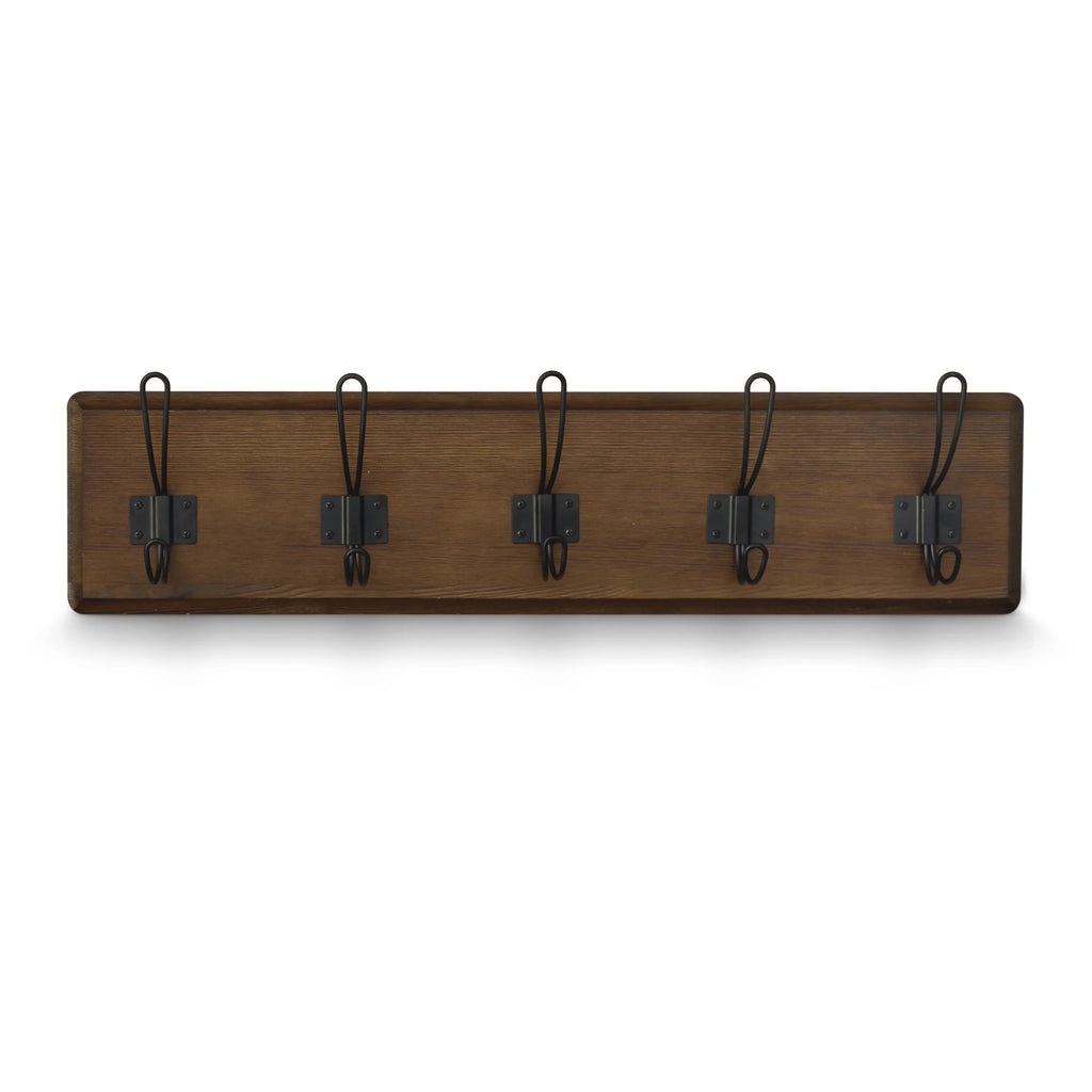 Rustic Brown Wall Mount Coat Rack with 5 Hooks M60710