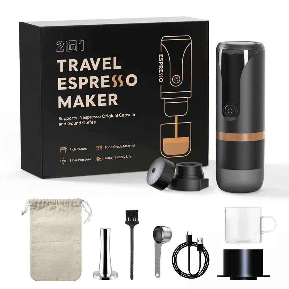 Black Portable Espresso Machine 9 Bar U1944