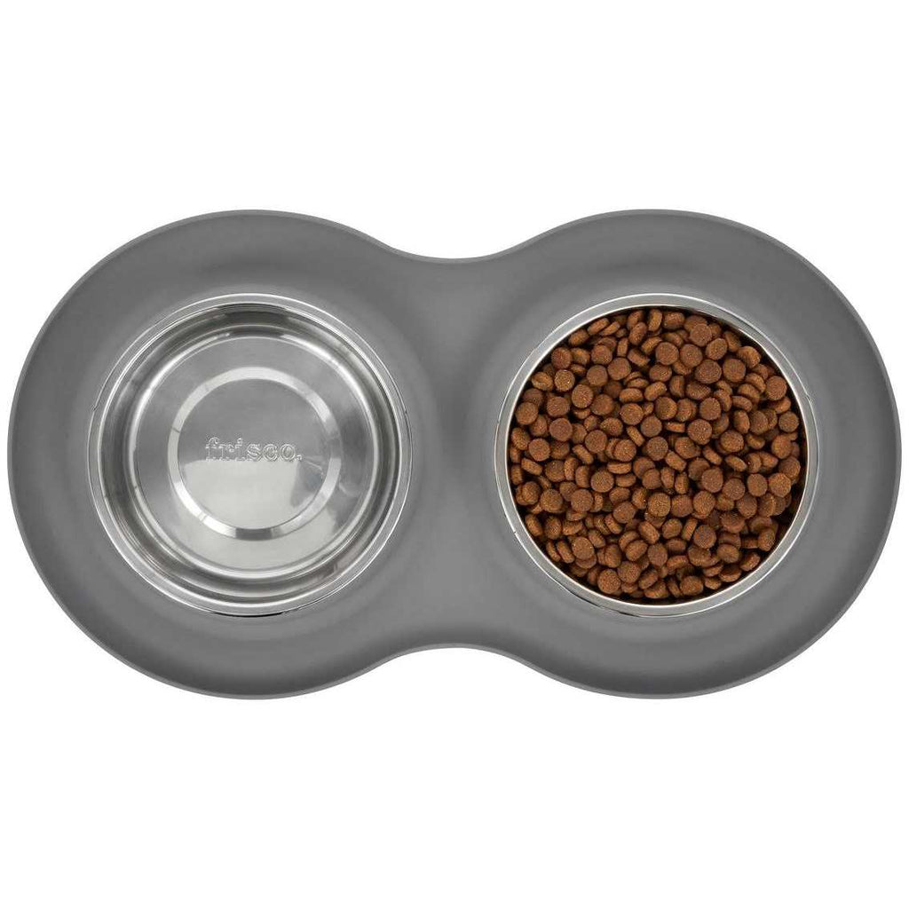 Double Stainless Steel Pet Bowl with Silicone Mat K1243