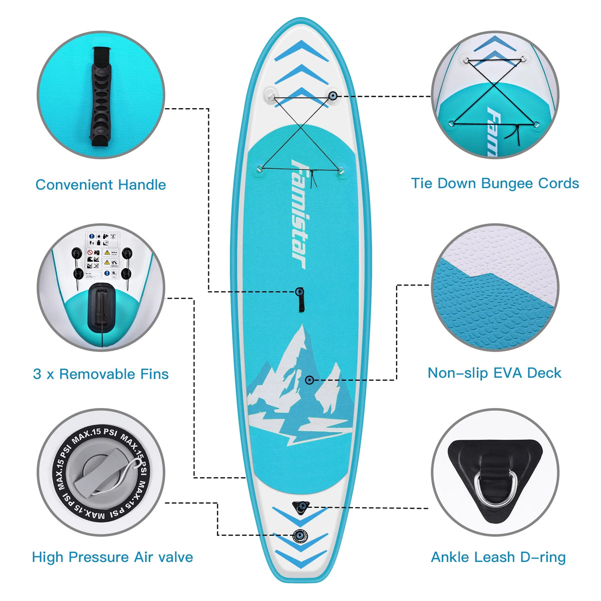 12' Inflatable Stand Up Paddle Board with 3 Fins, Adjustable Paddle, Pump & Carrying Backpack E129226
