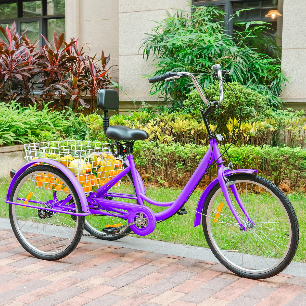 24 Purple 7-Speed Adult Tricycle with Seat and Rear Basket I606772