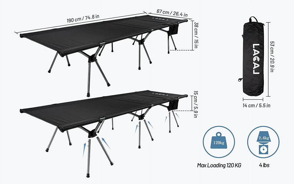Foldable Camping Cot with Side Pocket and Storage Bag Z913