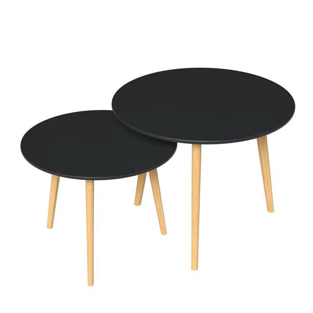 Wood Brown Black Round Nested Tables Set of 2 X1507