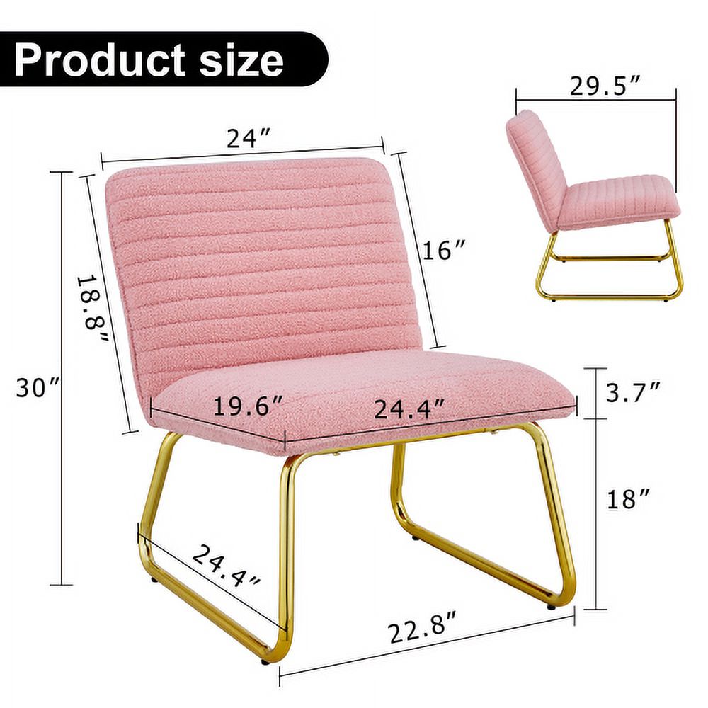 Pink Plush Fabric Single Person Sofa Chair with Golden Metal Legs W41401