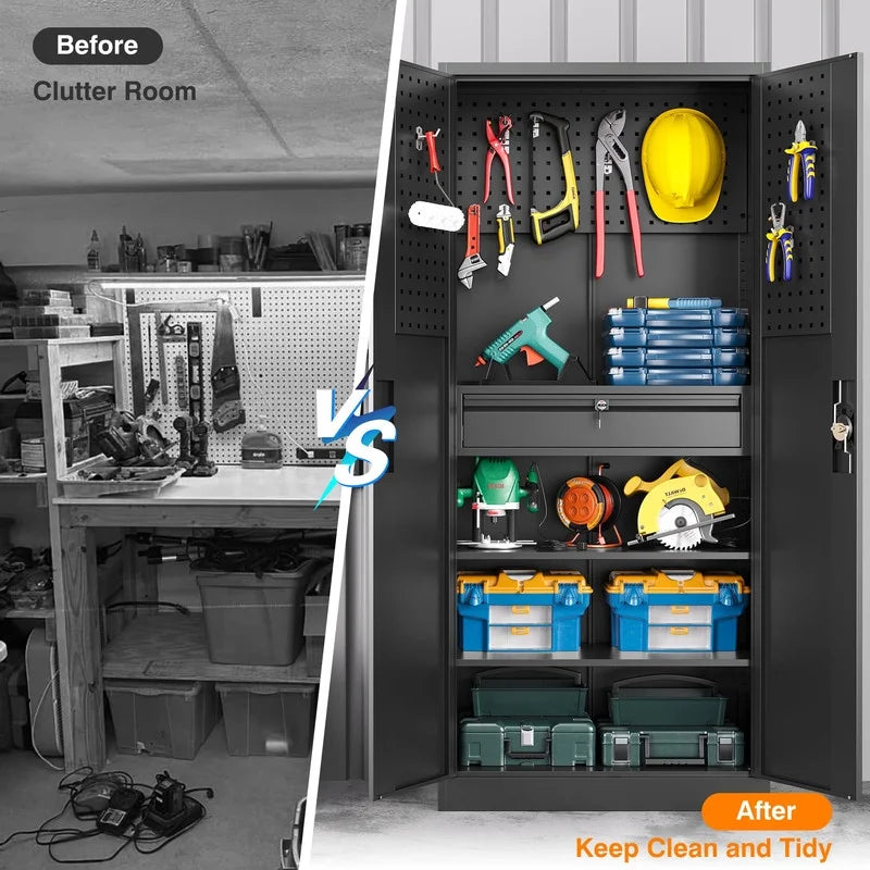 Metal Storage Cabinet with Pegboard S19563