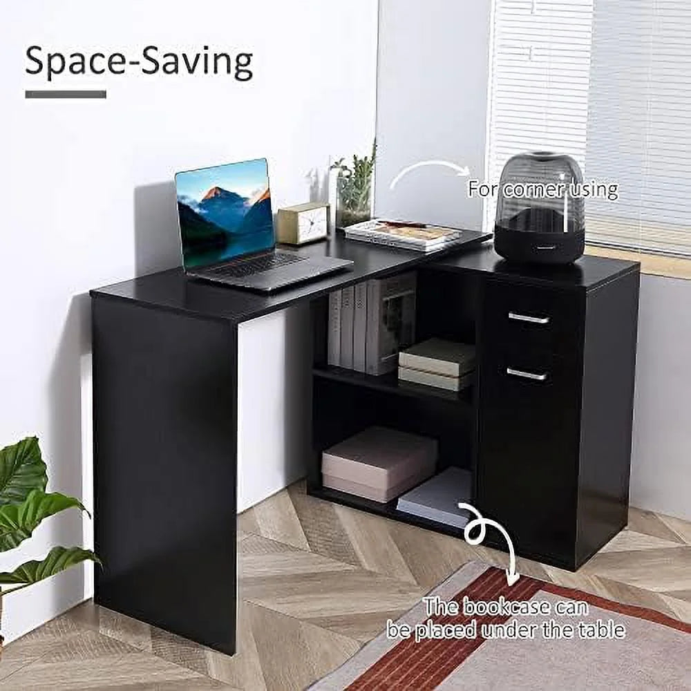 L Shaped Computer Desk with Shelves Drawer and Cabinet White Q334657