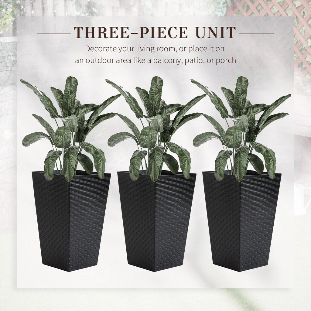 Black Set of 3 Tall Planters with Drainage Hole M56530
