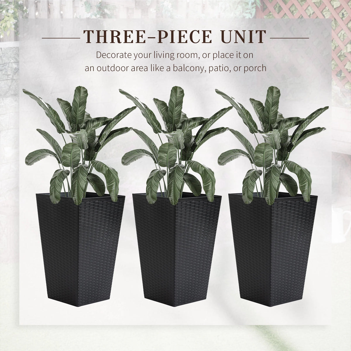 Black Set of 3 Tall Planters with Drainage Hole M56530