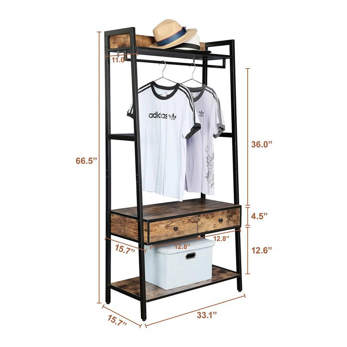 33" Coat Rack Shoe Bench with Storage Drawers and Shelf T419077