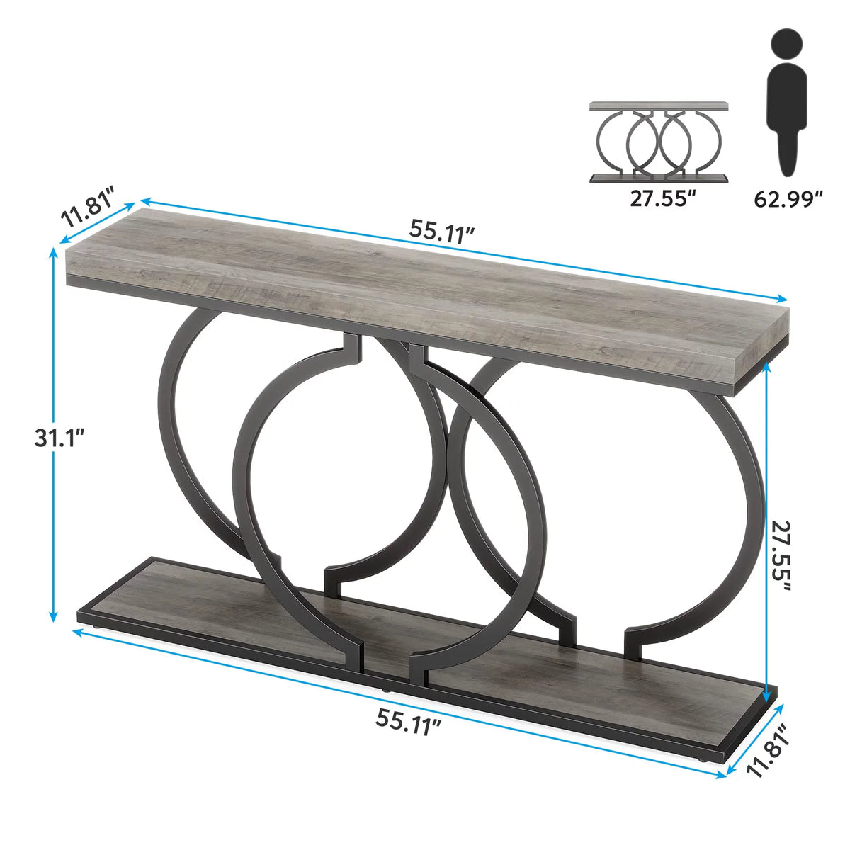 Grey 55 inch Industrial Console Table Q47295