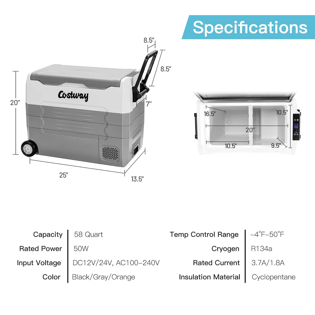 58 Quarts Portable Dual Zone Car Refrigerator M376187