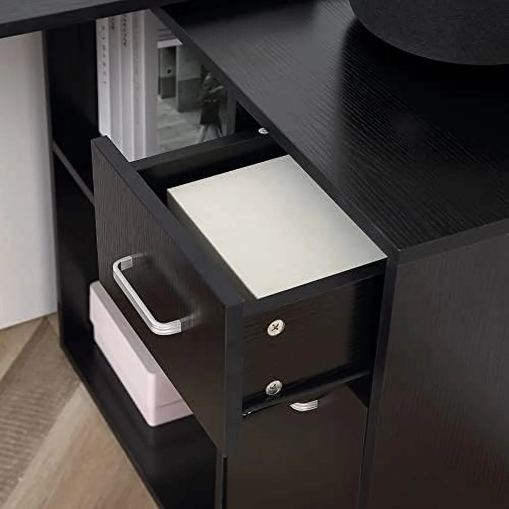 L Shaped Computer Desk with Shelves Drawer and Cabinet White Q334657