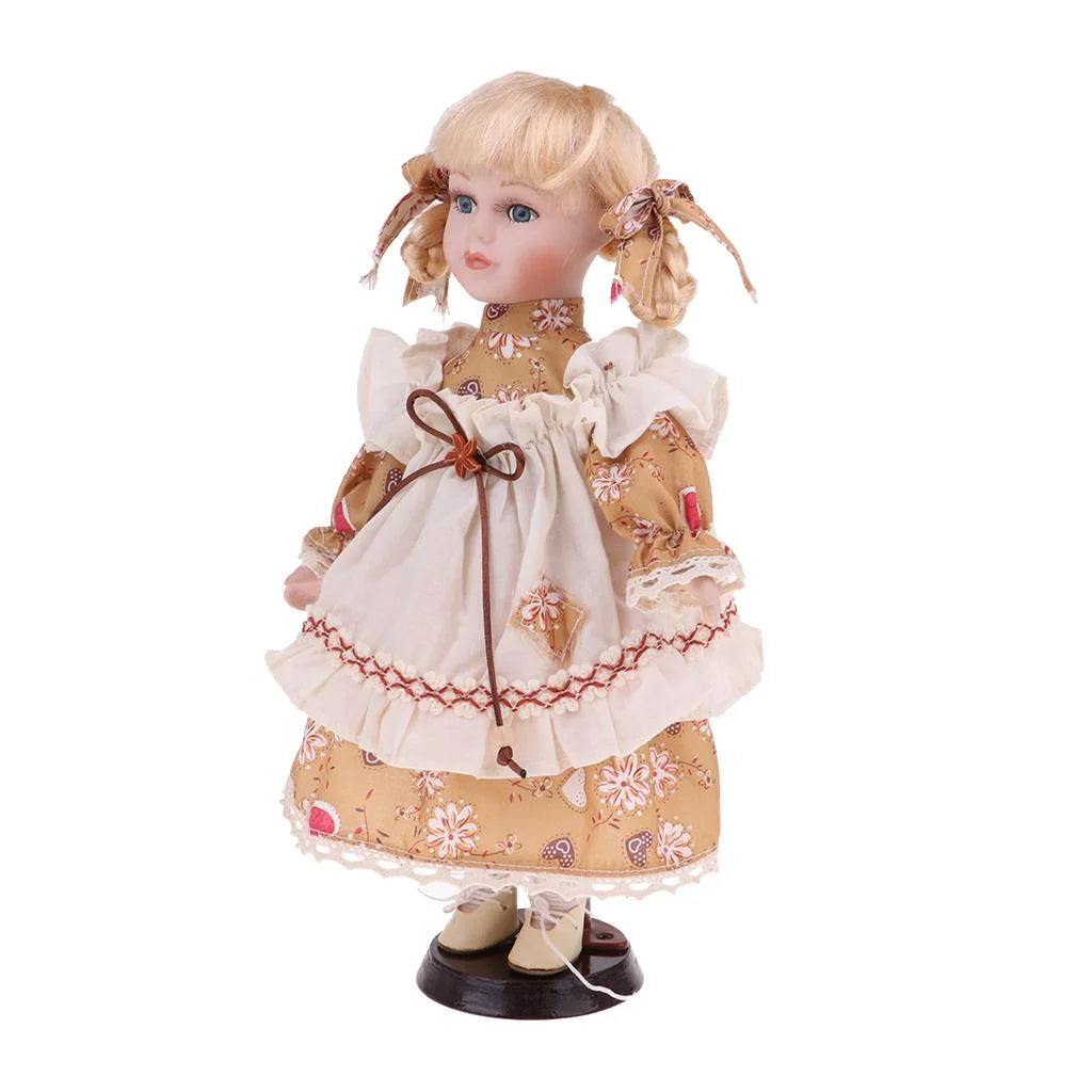 30cm Porcelain Girl Doll Figure with Yellow Clothes B235