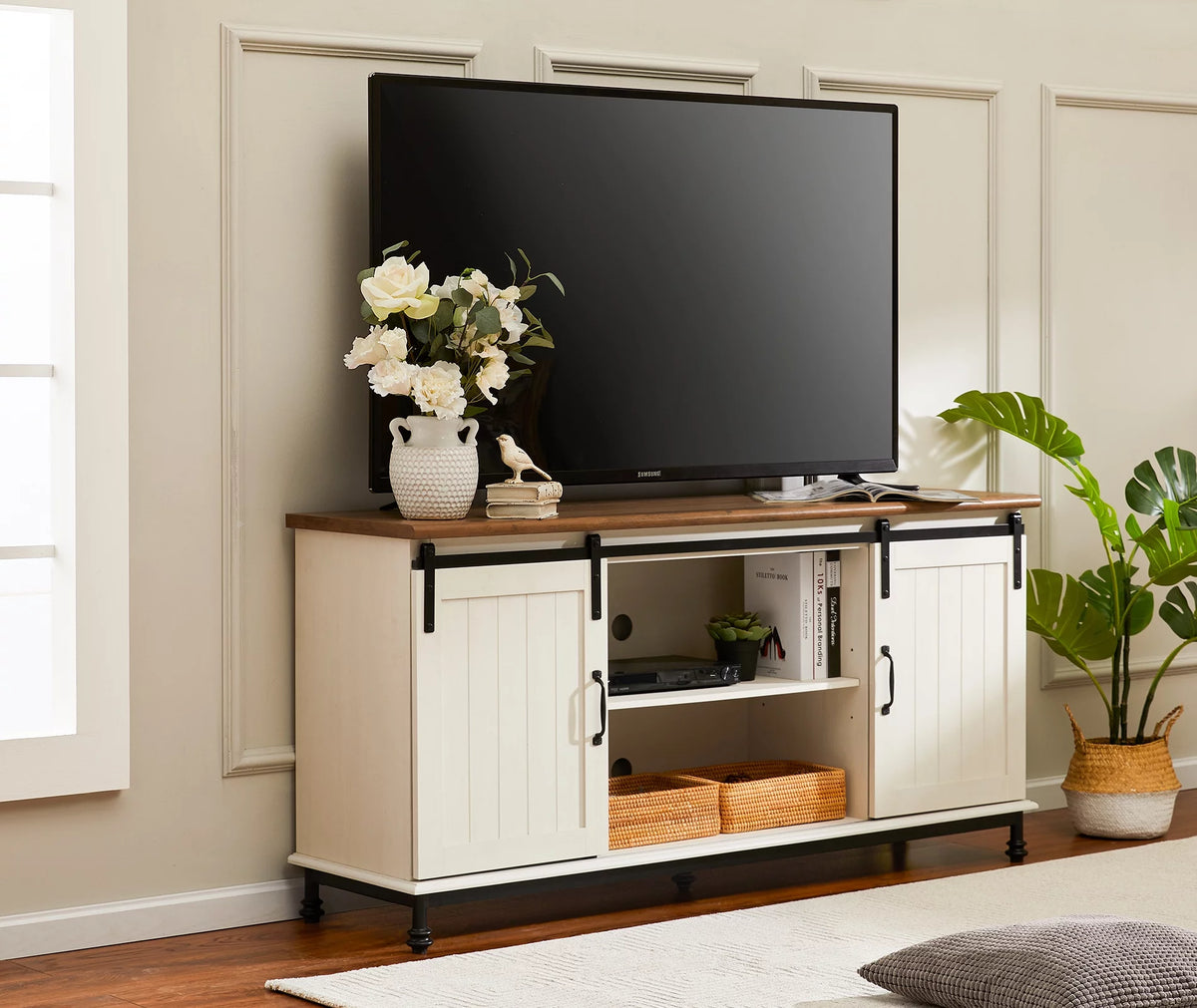 White Sliding Barn Door TV Stand Z320243